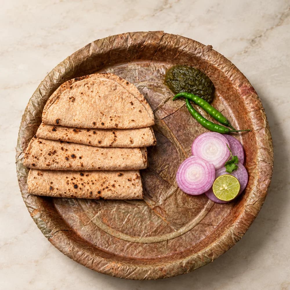 Roti, served on a leaf pattal