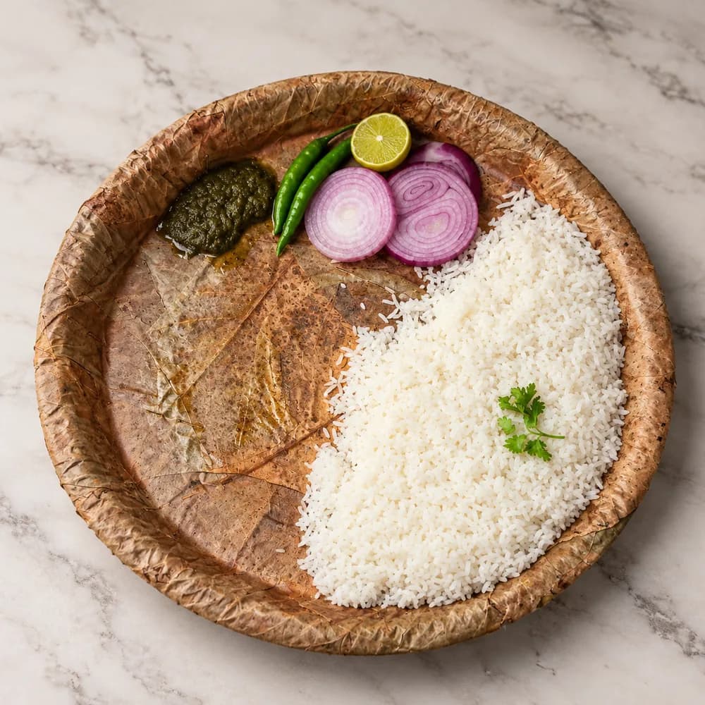 Rice, served on a leaf pattal