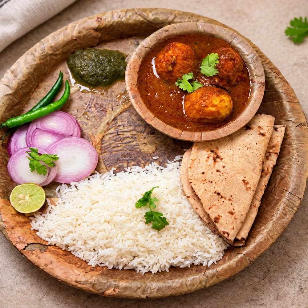 Pattal Egg Curry, served on a leaf pattal